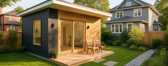 Modern laneway suite with cedar accents in a Toronto backyard - Laneway Home Builders